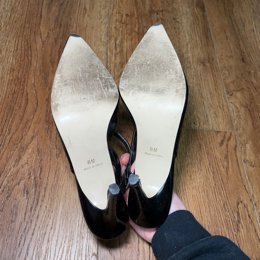 Pierre Dumas Max Black Pointed Toe Slingback Stiletto Pumps Heels 8M - Picture 7 of 10